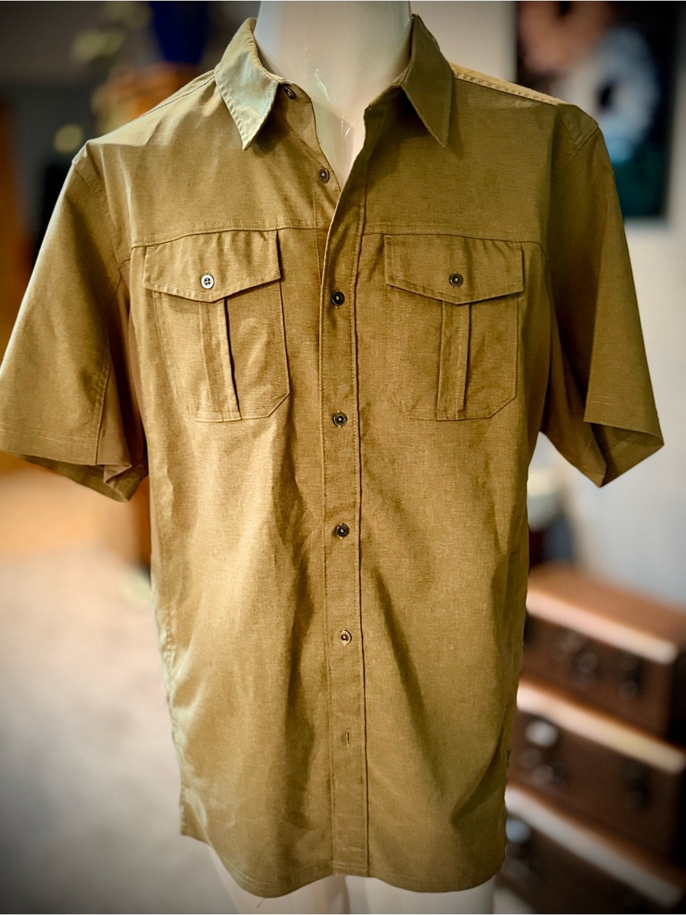 Casual Short-Sleeve Button-Down Shirt in Olive